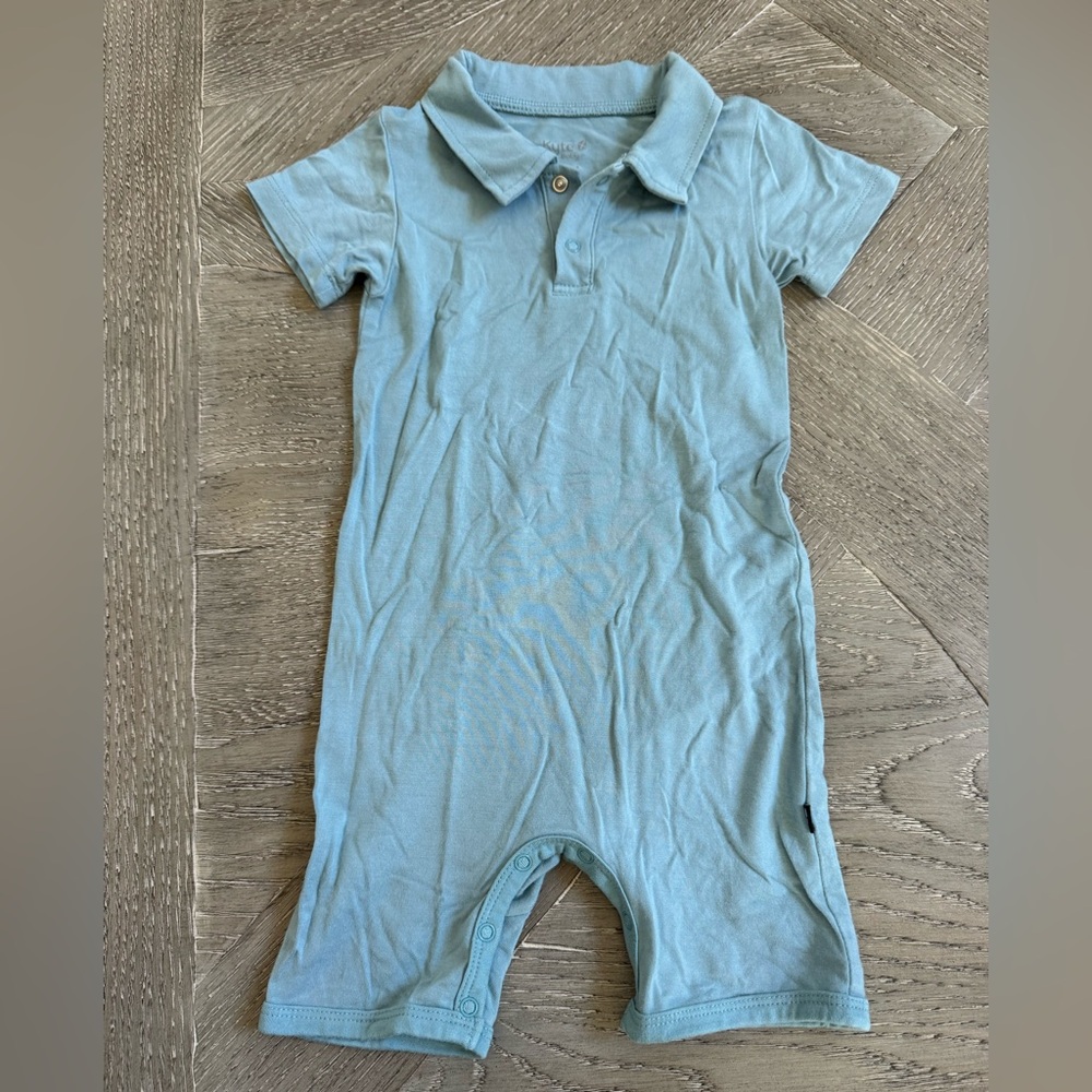 Kyte Baby Polo Shortall in Dusty Blue